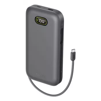 Belkin UltraCharge Pro Laptop Power Bank 27K 27000mAh 240W ar integrētu USB-C kabeli un digitālo displeju, Charcoal