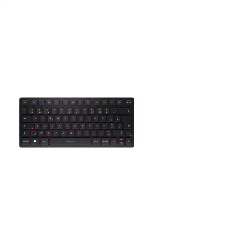 CHERRY KW 9200 MINI bezvadu kompaktā tastatūra, uzlādējama, 2,4 GHz + Bluetooth + USB-C, melna (Beļģijas AZERTY) JK-9250BE-2