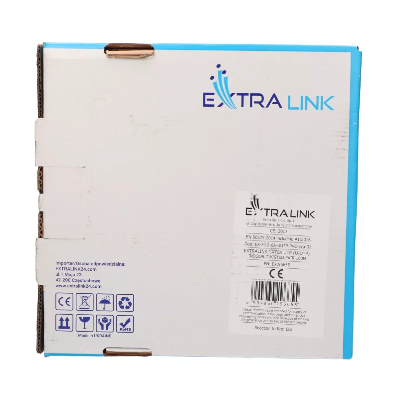 Extralink CAT6A U/UTP iekštelpu vītā pāra instalācijas kabelis 100 m EX.96655