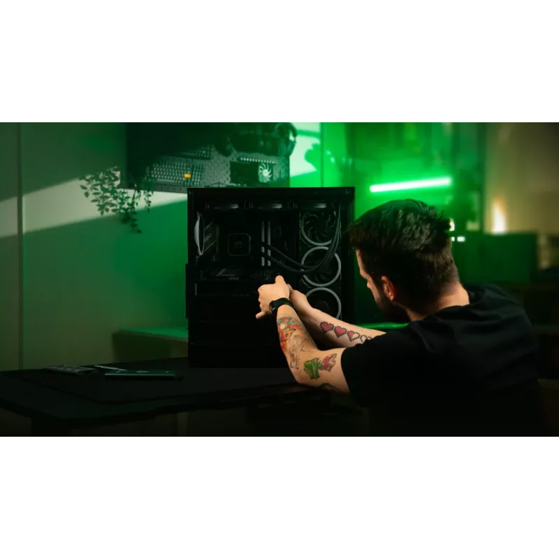 ENDORFY Fishtank 6000 Flex Mid-Tower PC korpuss - Melns, dubultrūdīts stikls, USB-C, E-ATX, Back-Connect Ready (bez ventilatoriem)
