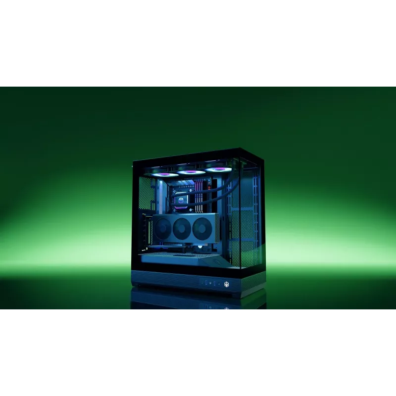 ENDORFY Fishtank 6000 Flex Mid-Tower PC korpuss - Melns, dubultrūdīts stikls, USB-C, E-ATX, Back-Connect Ready (bez ventilatoriem)