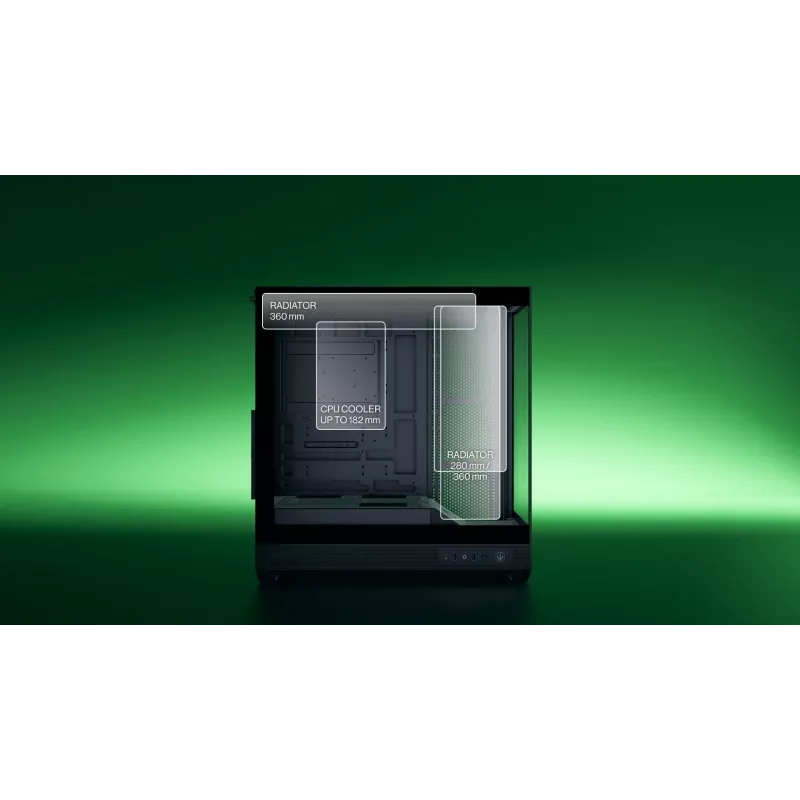 ENDORFY Fishtank 6000 Flex Mid-Tower PC korpuss - Melns, dubultrūdīts stikls, USB-C, E-ATX, Back-Connect Ready (bez ventilatoriem)