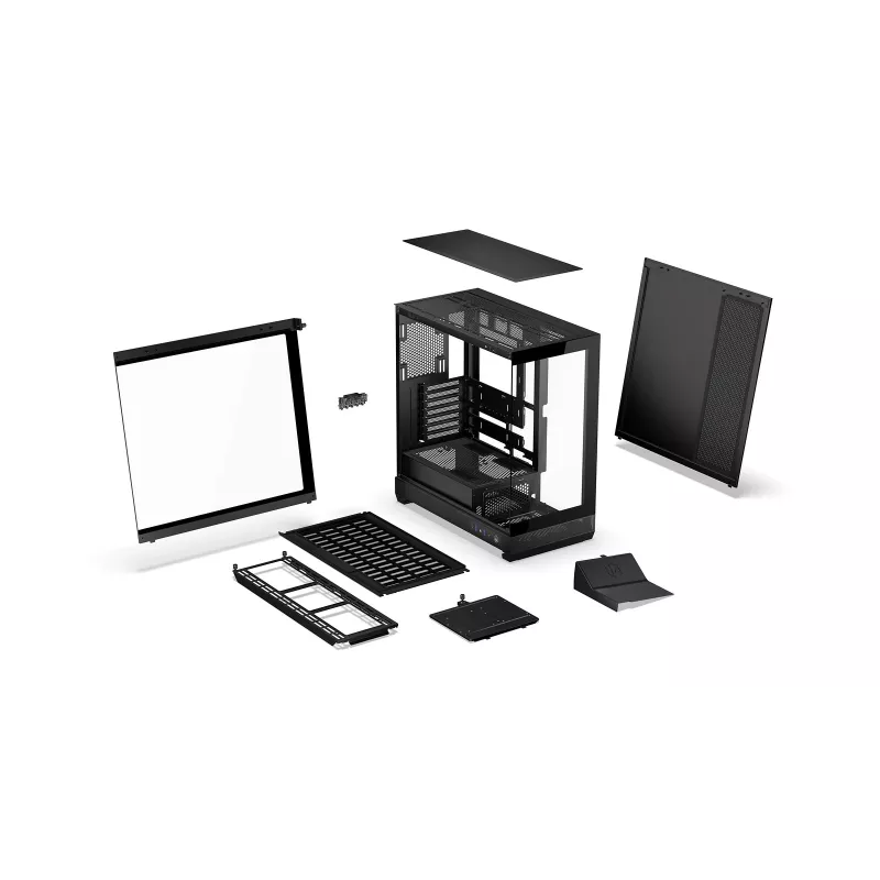 ENDORFY Fishtank 6000 Flex Mid-Tower PC korpuss - Melns, dubultrūdīts stikls, USB-C, E-ATX, Back-Connect Ready (bez ventilatoriem)