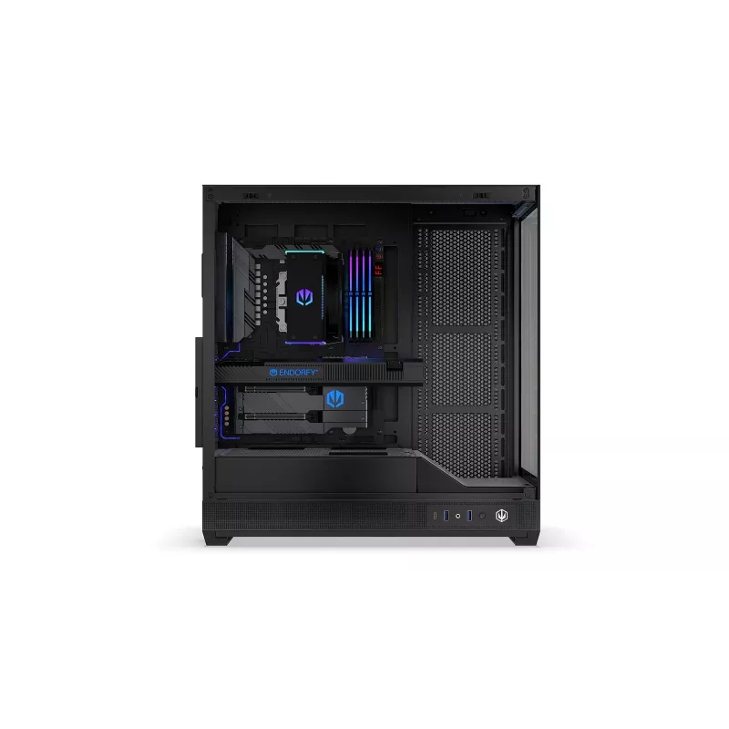 ENDORFY Fishtank 6000 Flex Mid-Tower PC korpuss - Melns, dubultrūdīts stikls, USB-C, E-ATX, Back-Connect Ready (bez ventilatoriem)