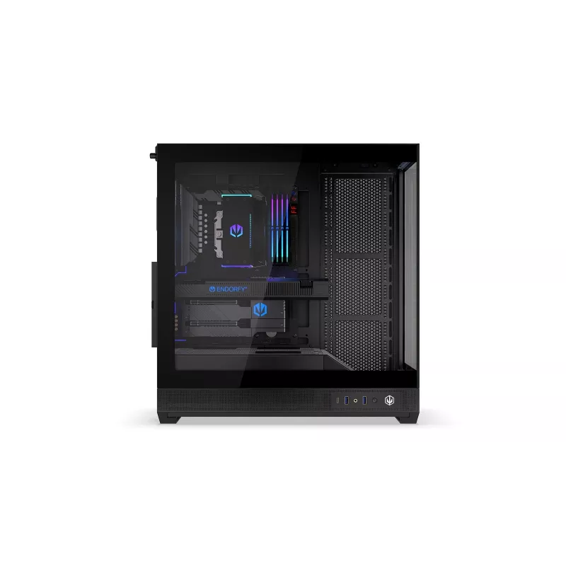 ENDORFY Fishtank 6000 Flex Mid-Tower PC korpuss - Melns, dubultrūdīts stikls, USB-C, E-ATX, Back-Connect Ready (bez ventilatoriem)