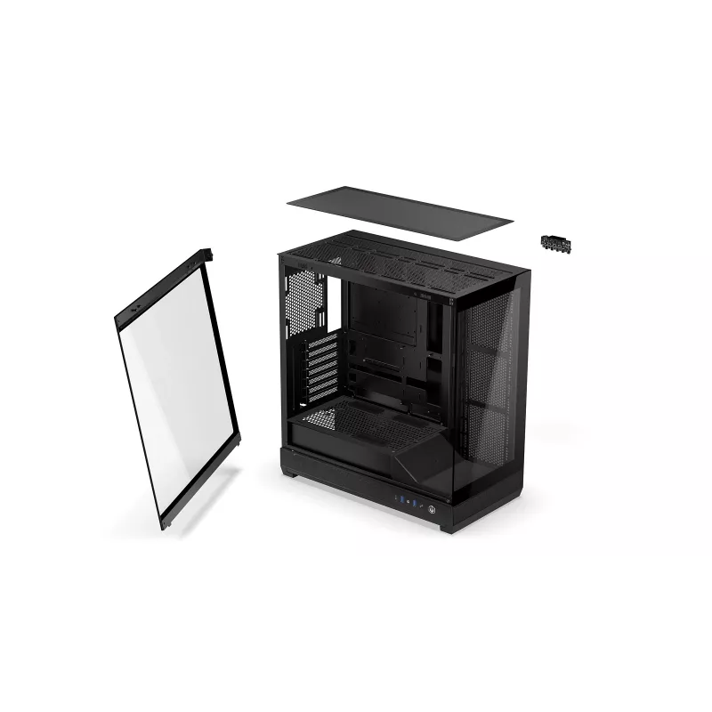 ENDORFY Fishtank 6000 Flex Mid-Tower PC korpuss - Melns, dubultrūdīts stikls, USB-C, E-ATX, Back-Connect Ready (bez ventilatoriem)