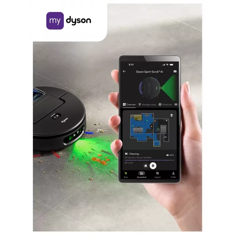 Dyson Spot+Scrub Ai Slapjās un Sausās Tīrīšanas Robots Putekļsūcējs 586183-01 Melns