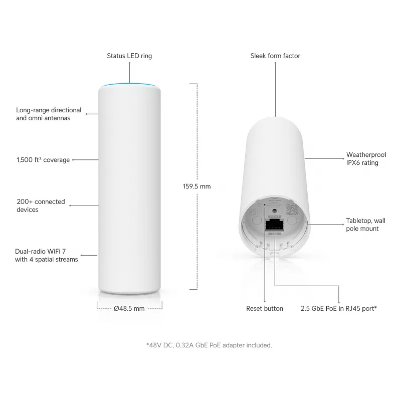 Ubiquiti UniFi U7-Mesh WiFi 7 Tri-Band BE5000 āra piekļuves punkts 2.5G PoE+