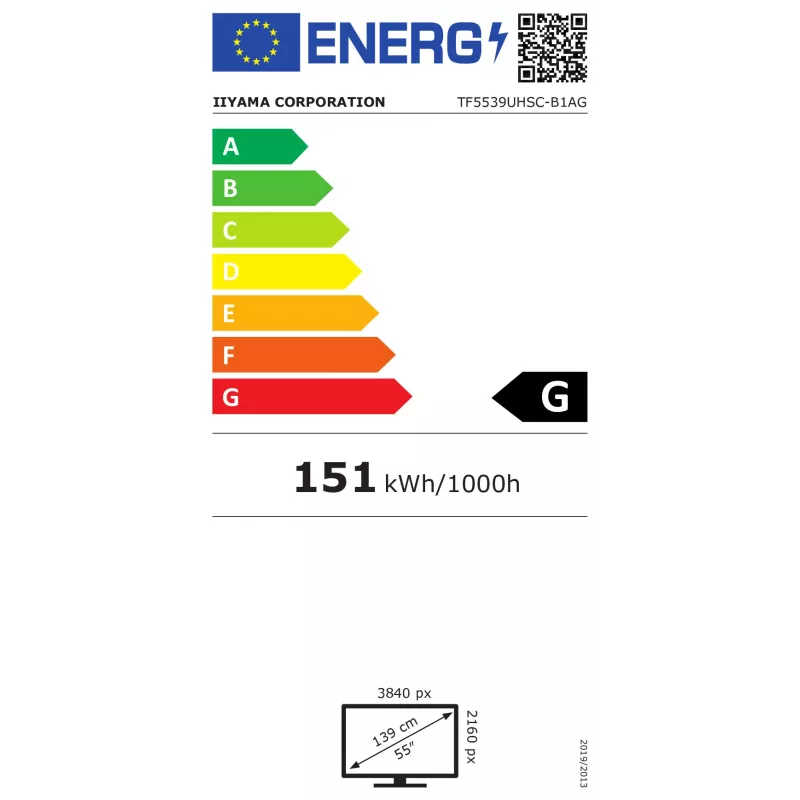 Iiyama ProLite TF5539UHSC-B1AG 55 collu 4K UHD PCAP 50-punktu skārienjūtīgs IPS LED monitors melns