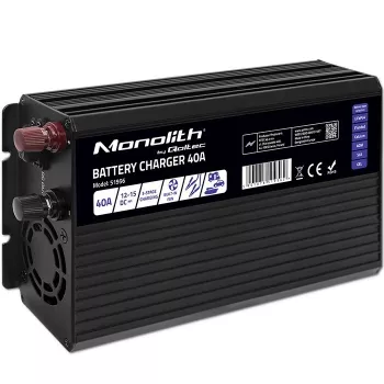 Qoltec Intelligent Professional Monolith Battery Charger for LiFePO4 AGM GEL SLA Batteries | 40A | 12V