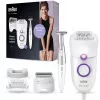 Braun Silk-épil 5 5-825 Power Epilators, Balts/Rozā, 28 pincetes, MicroGrip, vads