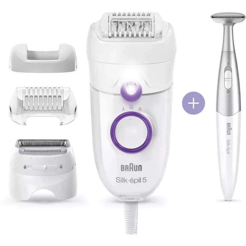 Braun Silk-épil 5 5-825 Power Epilators, Balts/Rozā, 28 pincetes, MicroGrip, vads