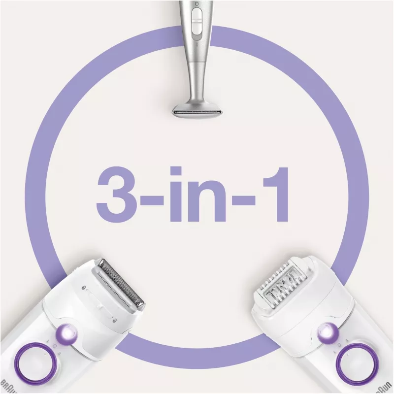 Braun Silk-épil 5 5-825 Power Epilators, Balts/Rozā, 28 pincetes, MicroGrip, vads