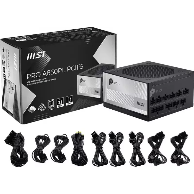 MSI PRO A850PL PCIE5 850W 80 PLUS Platinum ATX 3.0 Fully Modular Power Supply
