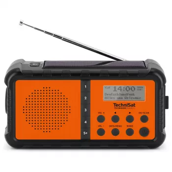 TechniSat TechniRadio Solar 2 DAB+/FM pārnēsājams radio ar saules paneli un rokas ģeneratoru, melns/oranžs