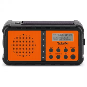 TechniSat TechniRadio Solar 2 DAB+/FM pārnēsājams radio ar saules paneli un rokas ģeneratoru, melns/oranžs