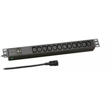 EFB Electronics EK631CC.1 19 inch 1U Strāvas sadales bloks (PDU) ar 12x C13 ligzdām, C14 ieeju, 2m kabeli, melns