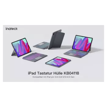 Inateck tastatūras maciņš iPad 10. paaudzei (10,9 collas, 2022) ar skārienpaliktni un fona apgaismojumu - Pelēks