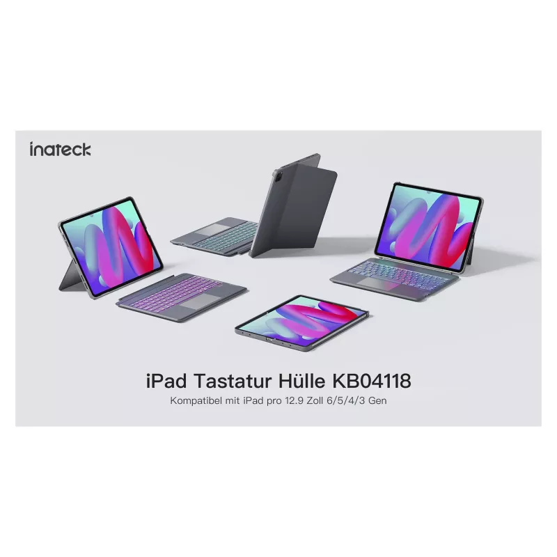 Inateck tastatūras maciņš iPad 10. paaudzei (10,9 collas, 2022) ar skārienpaliktni un fona apgaismojumu - Pelēks