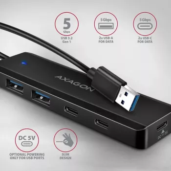 i-tec Axagon HUE-C2A USB-C Hub 4-Port 5 Gbps 2x USB-A + 2x USB-C ar Power Delivery
