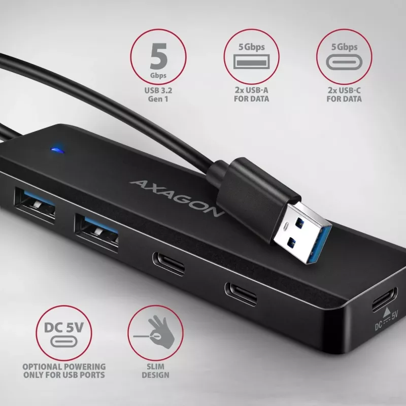 i-tec Axagon HUE-C2A USB-C Hub 4-Port 5 Gbps 2x USB-A + 2x USB-C ar Power Delivery
