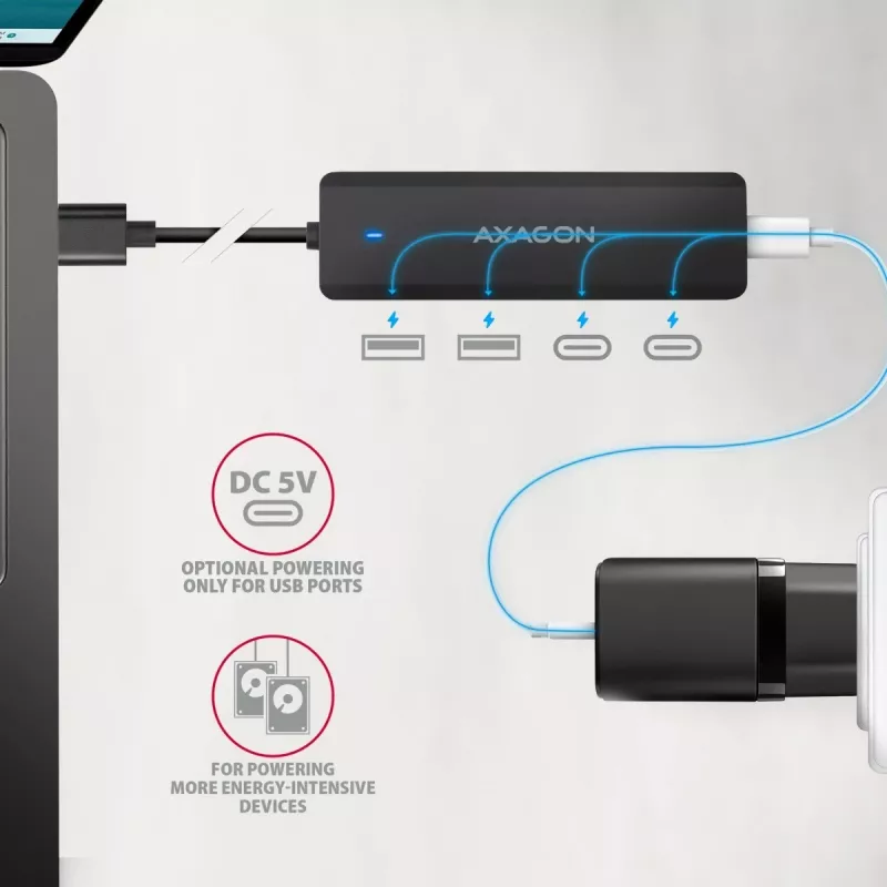 i-tec Axagon HUE-C2A USB-C Hub 4-Port 5 Gbps 2x USB-A + 2x USB-C ar Power Delivery