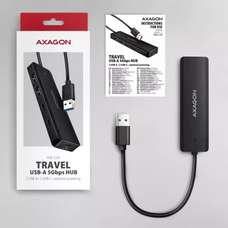 i-tec Axagon HUE-C2A USB-C Hub 4-Port 5 Gbps 2x USB-A + 2x USB-C ar Power Delivery