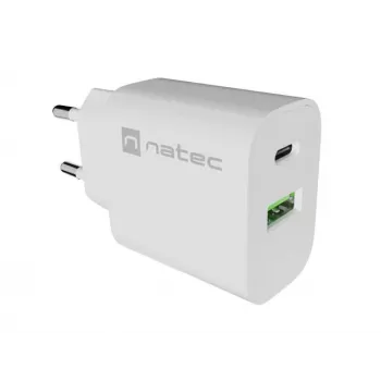 NATEC Ribera sienas lādētājs 1x USB-A + 1x USB-C 20W Balts