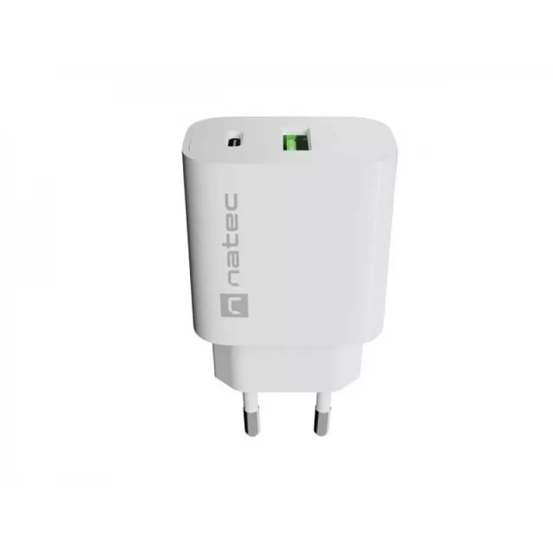 NATEC Ribera sienas lādētājs 1x USB-A + 1x USB-C 20W Balts