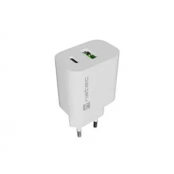 NATEC Ribera sienas lādētājs 1x USB-A + 1x USB-C 20W Balts