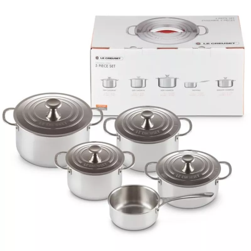 Le Creuset 5-Piece Pot Set - 3-Ply Stainless Steel Cookware Set