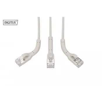 DIGITUS CAT 6A F-FTP Angled Patch Cable, Copper, 0.5 m, Grey, 10-Pack