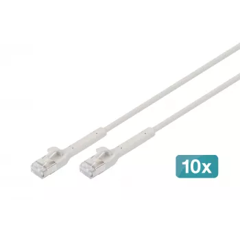 DIGITUS CAT 6A F-FTP Angled Patch Cable, Copper, 0.5 m, Grey, 10-Pack