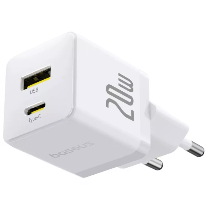 Baseus Palm 65W GaN5 USB-C ātrais lādētājs balts