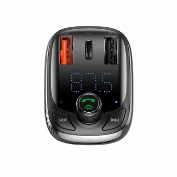 Baseus S-13 Bluetooth FM raidītājs automašīnas lādētājs ar QC 3.0/4.0 PD, brīvroku zvanīšanu, LED displeju, melns