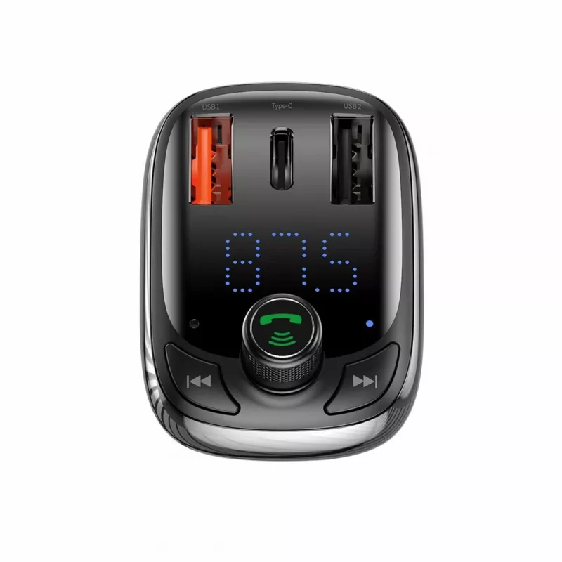 Baseus S-13 Bluetooth FM raidītājs automašīnas lādētājs ar QC 3.0/4.0 PD, brīvroku zvanīšanu, LED displeju, melns