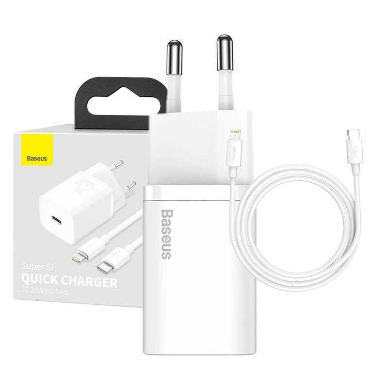 Baseus Super Si Quick Charger 20W USB-C ar kabeli (balts)