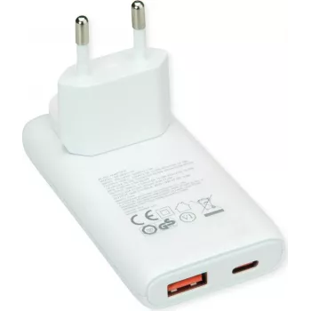 VALUE USB Wall Charger, EU/US Plug, 2x USB (A+C), 65W