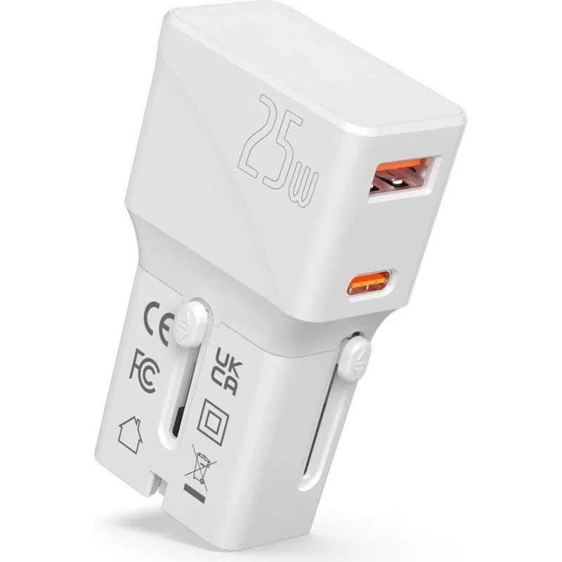 VALUE USB Travel Charger, EU/UK/US, 2x USB (A+C), 25W