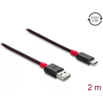 Delock EASY-USB 2.0 kabelis, Type-A vīrietis uz USB Type-C vīrietis, 2 m, melns