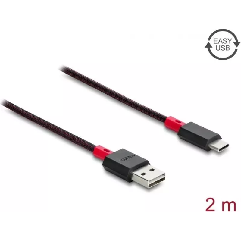 Delock EASY-USB 2.0 kabelis, Type-A vīrietis uz USB Type-C vīrietis, 2 m, melns