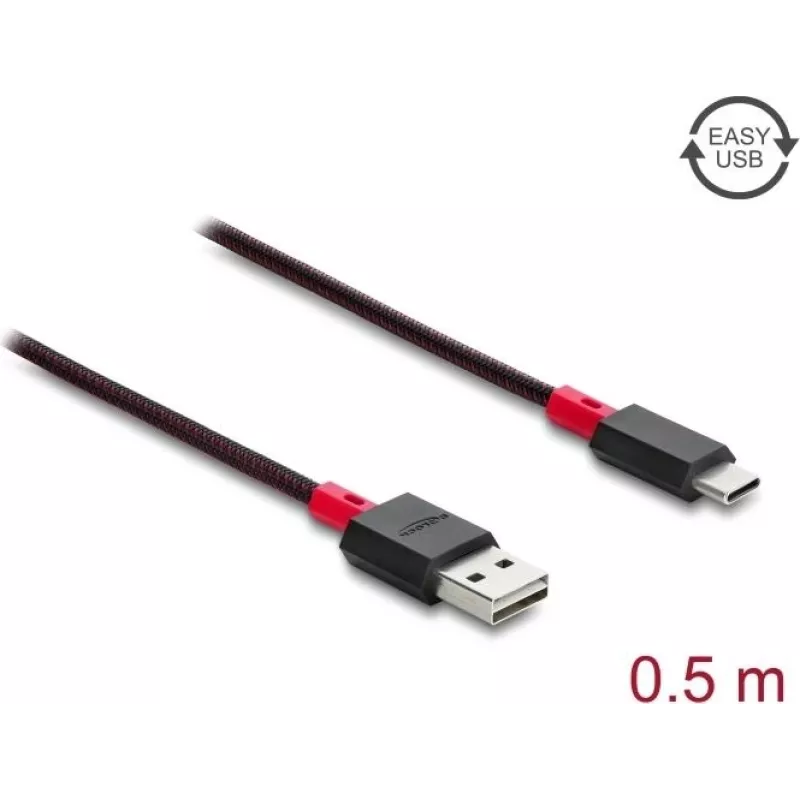 Delock EASY-USB 2.0 kabelis USB Type-A vīrišķais uz USB Type-C vīrišķais 0,5 m Melns (81541)