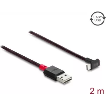 Delock EASY-USB 2.0 kabelis USB Type-A vīriešu savienotājs uz USB Type-C vīriešu savienotājs leņķveida uz augšu/uz leju 2 m melns (81551)