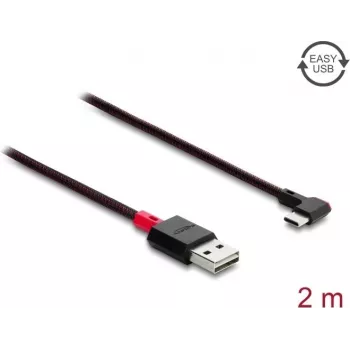 Delock EASY-USB 2.0 kabelis USB Type-A vīrišķais uz USB Type-C vīrišķais leņķveida pa kreisi/pa labi 2 m melns (81547)