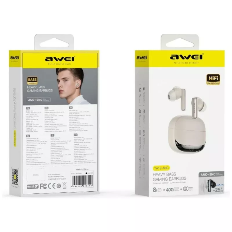 AWEI TA19 ANC TWS Bluetooth 6.0 Headphones Beige