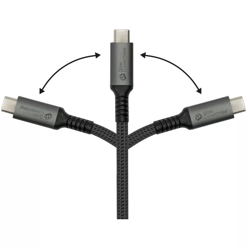 GoodConnections USB-C 2.0 (ST-ST) 3m Savienojuma kabelis ar tekstila apvalku 240W Antracīts