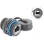 Delock RJ45 sievišķais uz RJ45 sievišķo kabeļa savienotājs Cat.6A ar M23.5 x 1.5 mm vītni un aizsargvāciņu IP68 putekļu un ūdens izturīgs pelēks (87157)