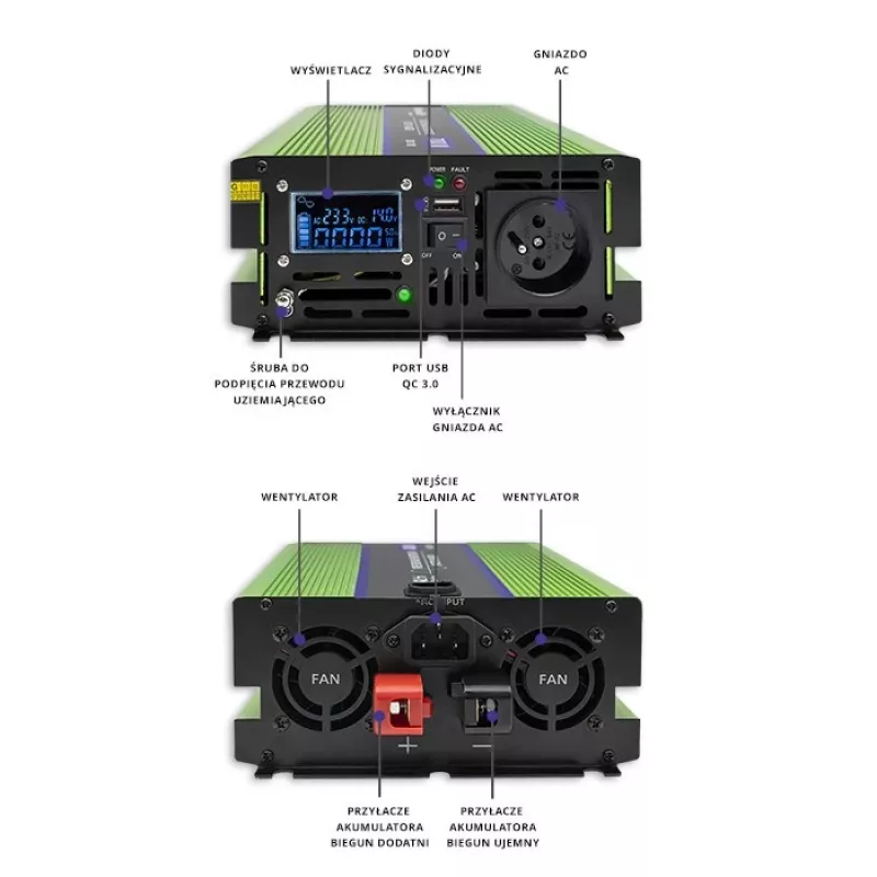 Qoltec Monolith Strāvas adapteris/invertors Auto 2000 W Green