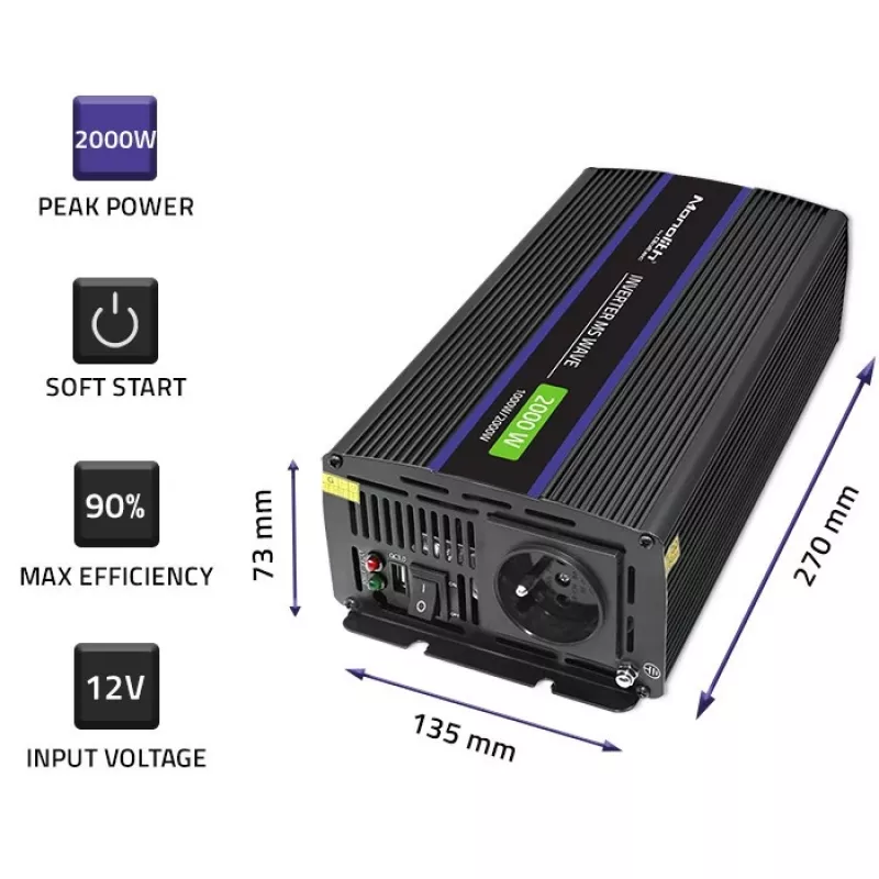 Qoltec Monolith 2000 MS Wave Voltage Converter 12V to 230V 1000/2000W USB