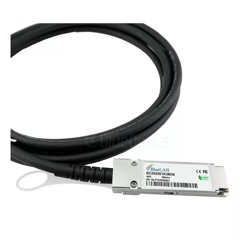 BlueOptics Networks 10312 saderīgs BlueLAN QSFP+ Direct Attach Copper kabelis, 40GBASE-CR4, 1m, 30AWG, pasīvs